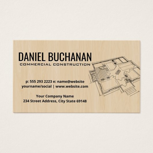 Bovenaanzicht Blueprint | Houten Achtergrond Visitekaartje (Voorkant)