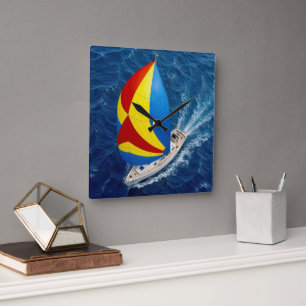 Bovenaanzicht van een zeiljacht met spinnaker vierkante klok