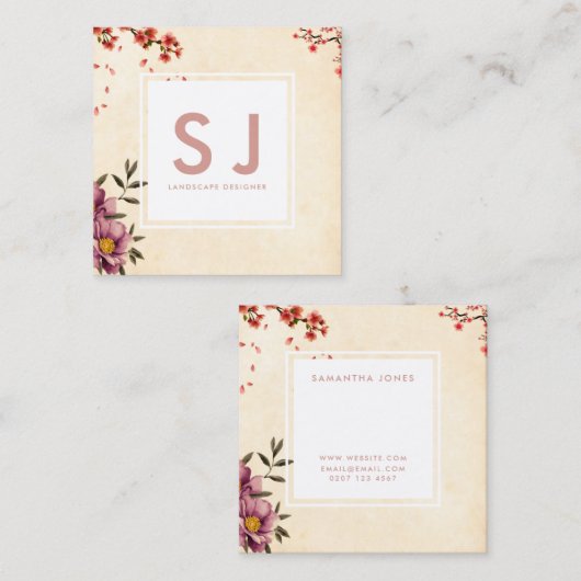  bovendrijver voor botanische landschapsarchitectu vierkante visitekaartje (Voorkant / Achterkant)