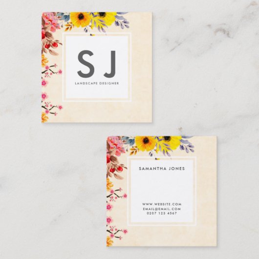 bovendrijver voor botanische landschapsarchitectu vierkante visitekaartje (Voorkant / Achterkant)
