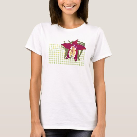 Bovenkant rode orchidee zeeprietriem t-shirt (Voorkant)