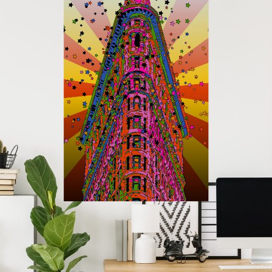 Bovenkant van de Flatiron Building Reddish, gele s Poster (Thuiskantoor)