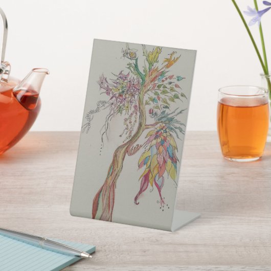 bovenliggende voorouderlijke boom reclamebord met voetstuk