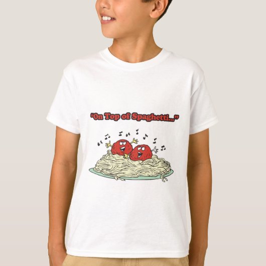 bovenop de spaghetti-zingballen t-shirt (Voorkant)