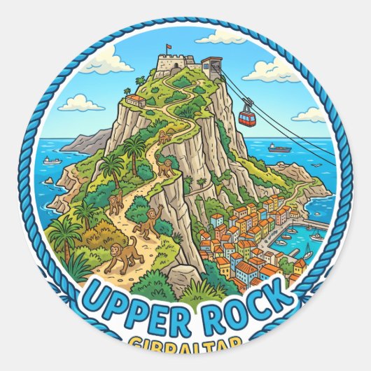 Bovenrots Gibraltar Ronde Sticker (Voorkant)