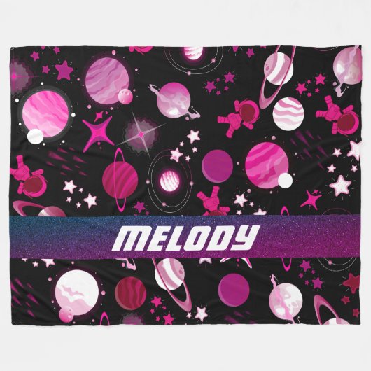 Bovenruimte Planeet Galaxy Maan en sterren patroon Fleece Deken (Voorkant (Horizontaal))