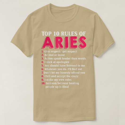 Bovenste 10 regels van de dierenriem t-shirt (Design voorkant)