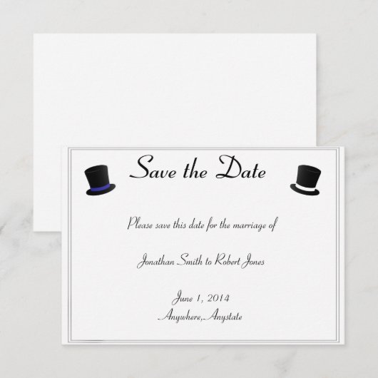 Bovenste hats Bow Stropdassen Blue Gay Weddenschap Save The Date (Voorkant / Achterkant)