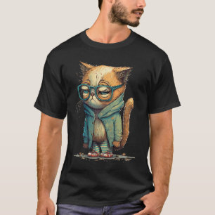 Bovenste kat boze kat met een bril t-shirt