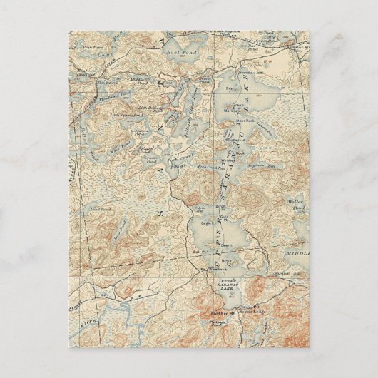 Bovenste Saranac Lake Detail van Old Topographic M Briefkaart (Voorkant)