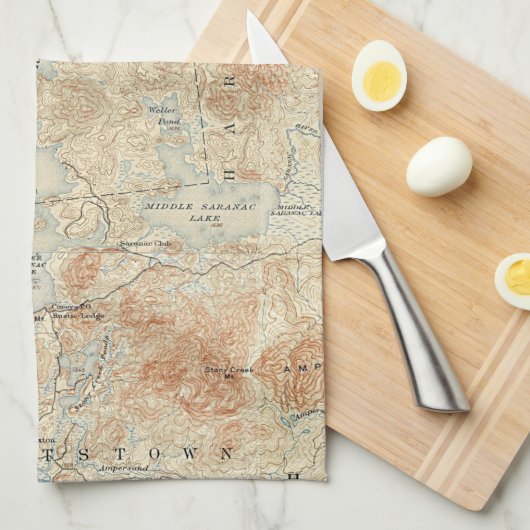 Bovenste Saranac Lake Detail van Old Topographic M Theedoek (Quarter Fold)