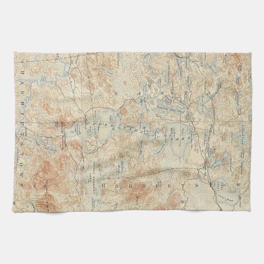 Bovenste Saranac Lake Detail van Old Topographic M Theedoek (Horizontaal)