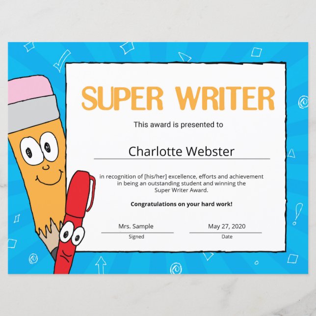 Bovenste Schrijver Certificaten voor Erkenning van (Voorkant)