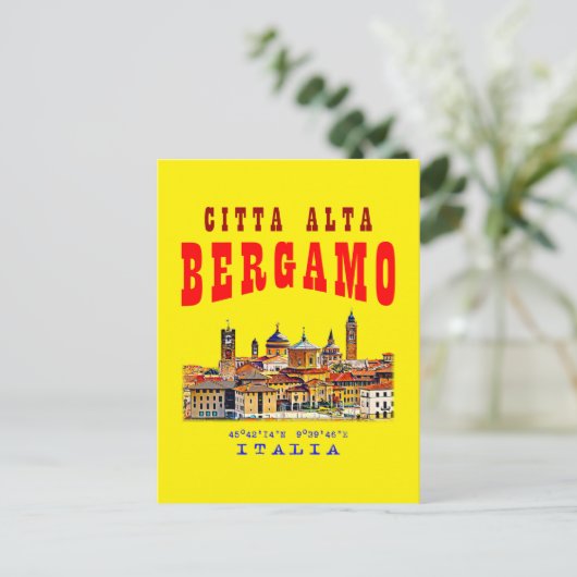 Bovenste stad (Citta Alta) in Bergamo. Italië. Briefkaart (Staand voorkant)