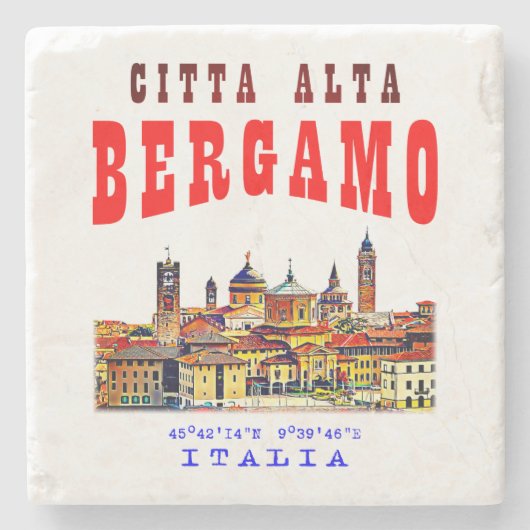 Bovenste stad (Citta Alta) in Bergamo. Italië. Stenen Onderzetter (Voorkant)