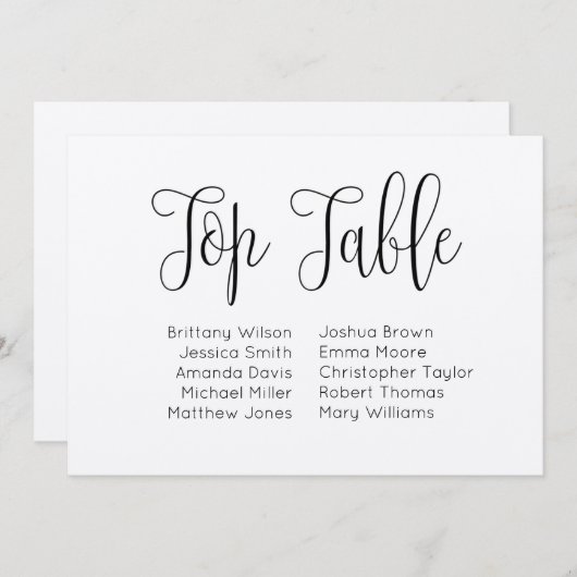 Bovenste tafel. Rustige landbruiloft Kaart (Voorkant / Achterkant)