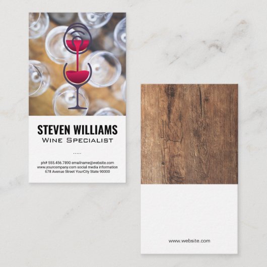 Bovenste Uitzicht van wijnglas | Rood wijnflesje Visitekaartje (Voorkant / Achterkant)