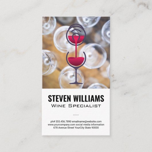 Bovenste Uitzicht van wijnglas | Rood wijnflesje Visitekaartje (Voorkant)