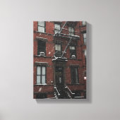 Bovenste westkant Brownstone Fire Escape NYC Snow Canvas Afdruk (Voorkant)