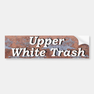 Bovenste witte vuilnis op een robuuste strook van bumpersticker