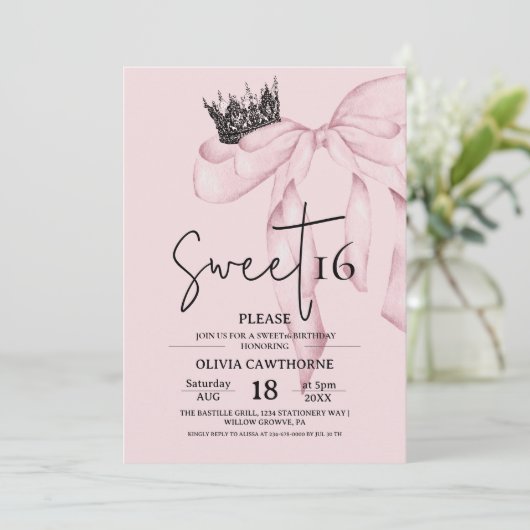 Bow 16th Birthday ⎮Modern Pink Sweet 16 Kaart (Staand voorkant)
