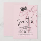 Bow 16th Birthday ⎮Modern Pink Sweet 16 Kaart (Voorkant / Achterkant)