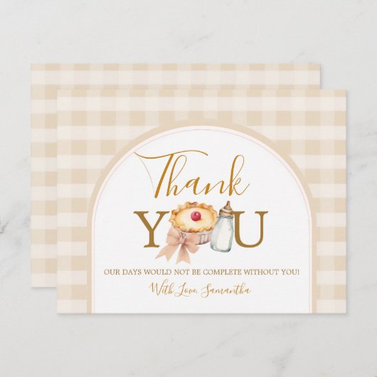 Bow A Little Cutie Pie Pastel Gingham Baby shower Bedankkaart (Voorkant / Achterkant)
