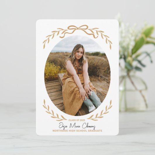 Bow and Branches Afstuderen Fotouitnodiging Kaart (Staand voorkant)