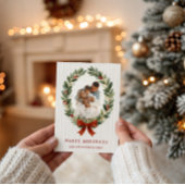 Bow and Greenery Oval Frame Holiday Photo Card Kaart