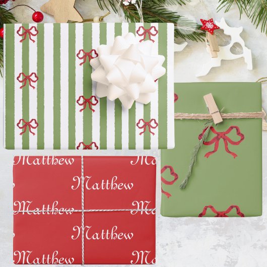 Bow And Stripes Christmas Inpakpapier Vel