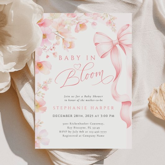 Bow Baby in Bloom Baby shower Uitnodiging