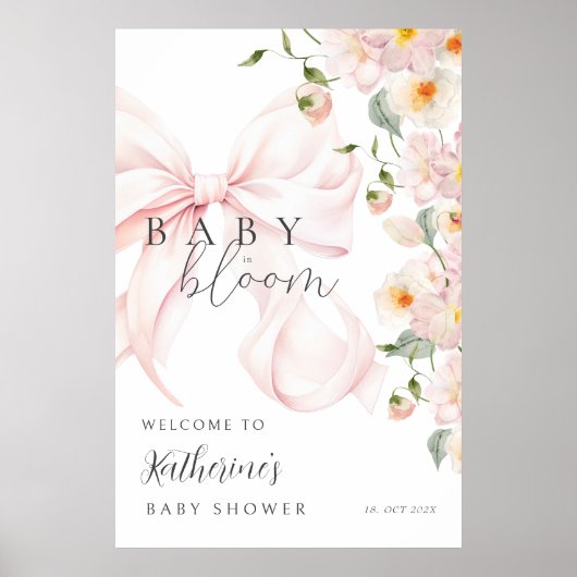 Bow Baby in Bloom Baby shower Welcome Sign Poster (Voorkant)