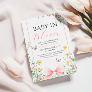 Bow Baby in Bloom Butterfly Baby shower Kaart