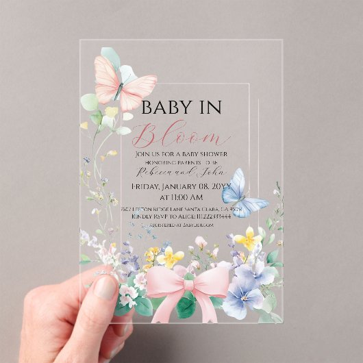  Bow Baby in Bloom Wildflower Baby shower Acryl Uitnodigingen (Insitu (Draagbaar))