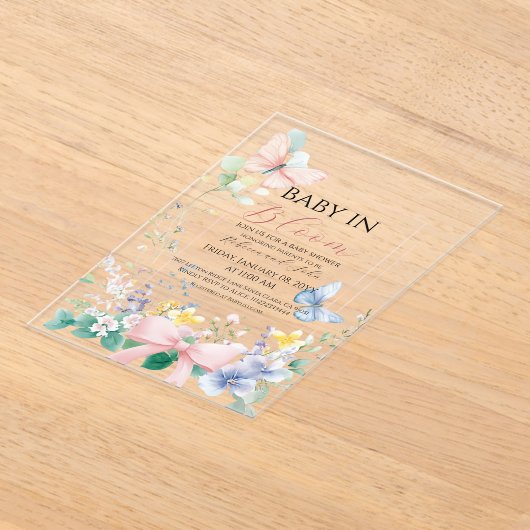  Bow Baby in Bloom Wildflower Baby shower Acryl Uitnodigingen (Laagn)