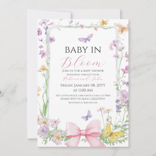  Bow Baby in Bloom Wildflower Baby shower Kaart (Voorkant)