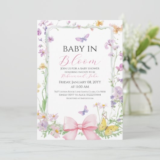  Bow Baby in Bloom Wildflower Baby shower Kaart (Staand voorkant)