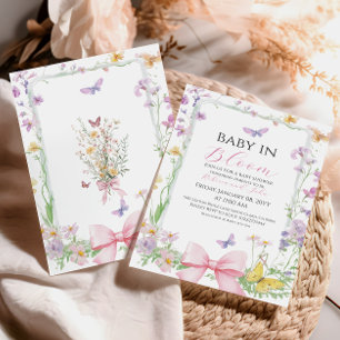 Bow Baby in Bloom Wildflower Baby shower Kaart