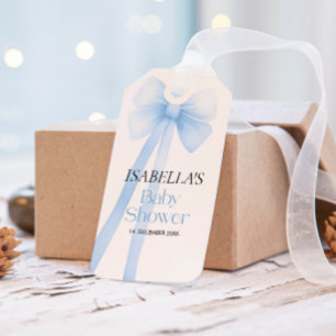 Bow Baby shower cadeau label, Blauw Dank u Cadeaulabel