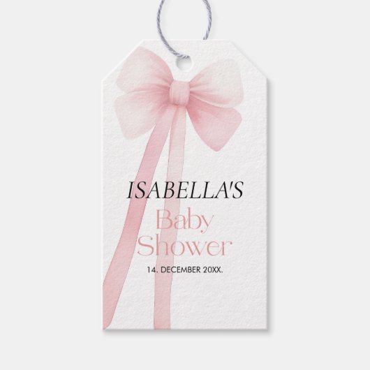 Bow Baby shower cadeau label, Roze Dank u Cadeaulabel (Voorkant)