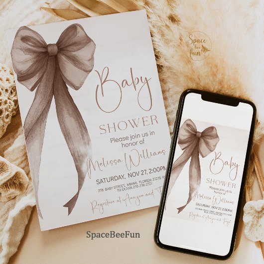 Bow Baby shower Coquette Kaart