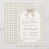 Bow Baby shower Neutrale uitnodiging met boog (Voorkant / Achterkant)