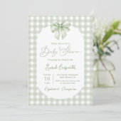 Bow Baby Shower Sage Green invitation with bow Kaart (Staand voorkant)