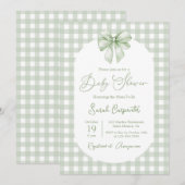 Bow Baby Shower Sage Green invitation with bow Kaart (Voorkant / Achterkant)