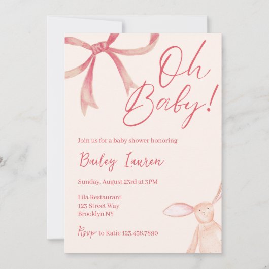 Bow Baby shower Uitnodiging (Voorkant)