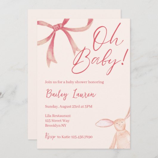 Bow Baby shower Uitnodiging (Voorkant / Achterkant)