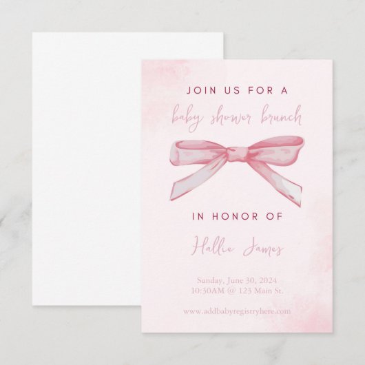 Bow baby shower-uitnodiging kaart (Voorkant / Achterkant)