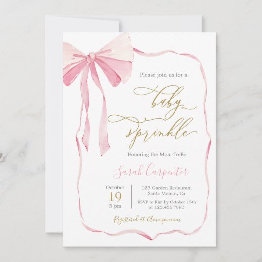 Bow Baby Sprinkle Meisje Kaart (Voorkant)