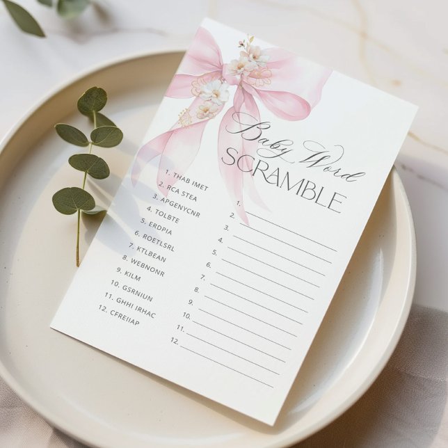 Bow Baby woord Scramble Floral baby shower spel (Creator heeft geüpload)