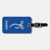 Bow-bagagelabel | Bewerkbare blauwe achtergrond Bagagelabel (Voorkant horizontaal)